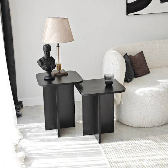 Square Side Coffee Table Blues Wooden Black 2 Pieces W40xL40xH55cm