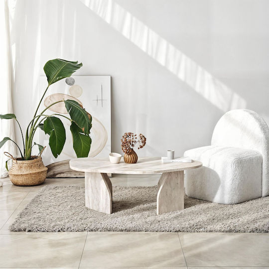 Правоъгълна Централна Кафе Маса Rock Дървена Travertine Бежова М105xШ65xВ35см
