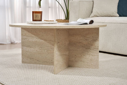 Кръгла Централна Кафе Маса Soleil Дървена Travertine Бежова Ш90xД90xВ40см