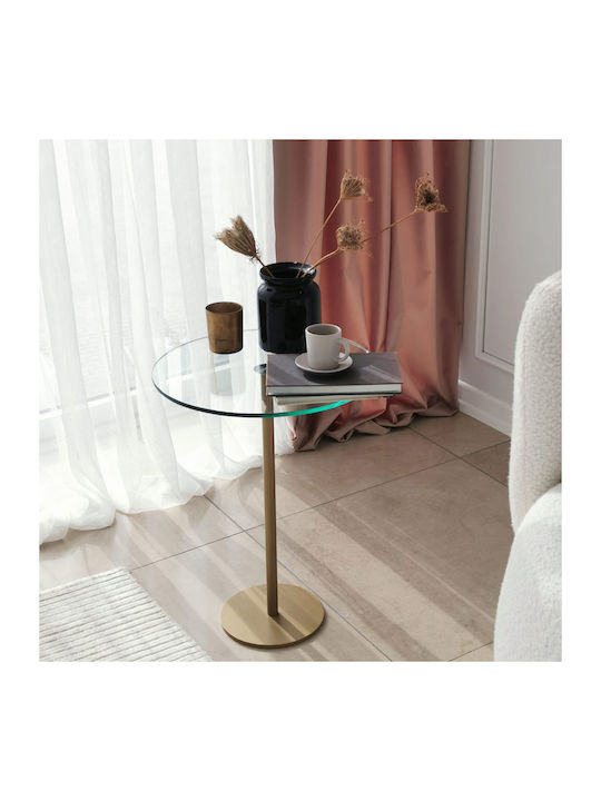 Masă Laterală Rotundă Socială Mese De Cafea Sticlă Auriu L40xL40xÎ50cm