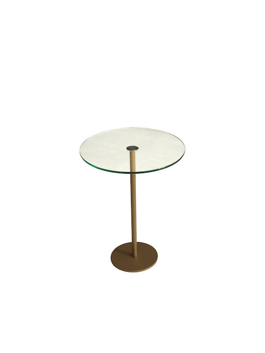 Masă Laterală Rotundă Socială Mese De Cafea Sticlă Auriu L40xL40xÎ50cm