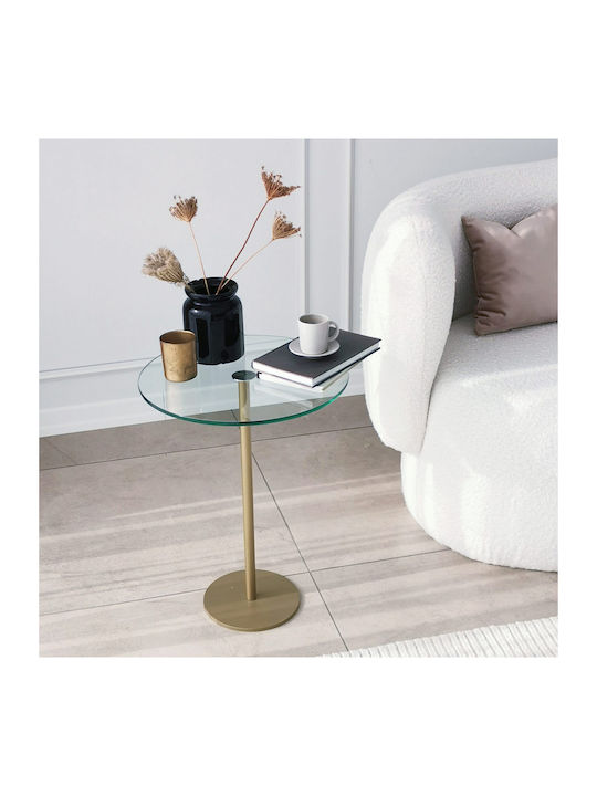 Masă Laterală Rotundă Socială Mese De Cafea Sticlă Auriu L40xL40xÎ50cm
