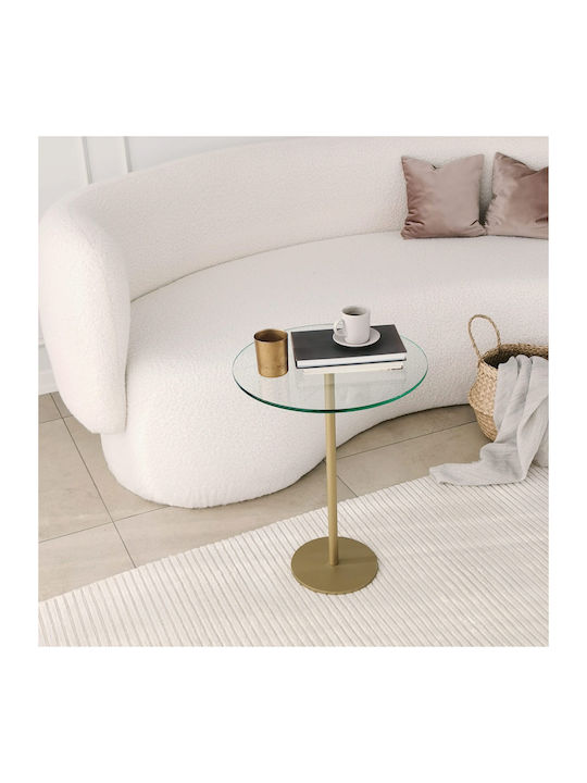 Masă Laterală Rotundă Socială Mese De Cafea Sticlă Auriu L40xL40xÎ50cm