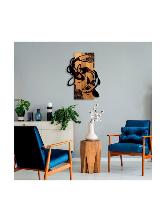 Fisch Yang Wanddekor 899skl2694 43x3x58cm Walnuss-schwarz Wallity Metall Holz
