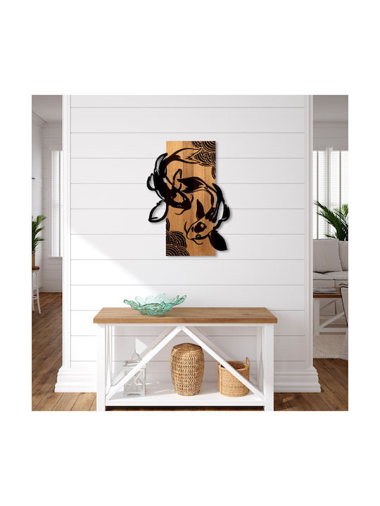 Fisch Yang Wanddekor 899skl2694 43x3x58cm Walnuss-schwarz Wallity Metall Holz