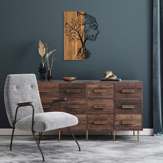 Διακοσμητικό Τοίχου Woman Face 899skl2397 43x58cm Walnut-black Wallity Μέταλλο Ξύλο
