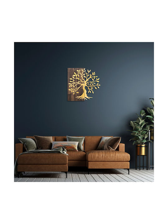 Διακοσμητικό Τοίχου Tree 899skl2230 58x58cm Walnut-gold Wallity Μέταλλο Ξύλο