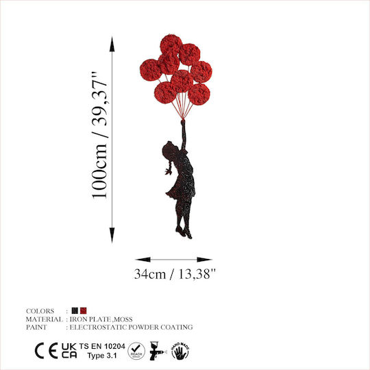 Wallity Decorative Banksy Silhouette Handmade Red Metallic 100x34cm
