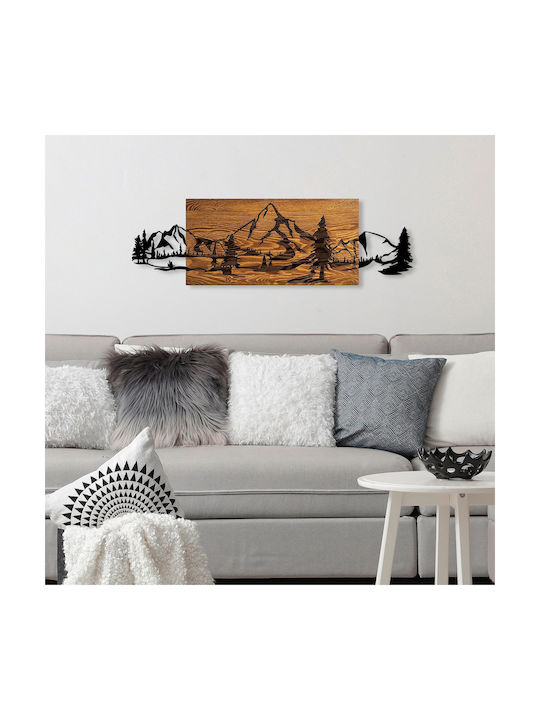 Asir Group 3D Mixed Art Mountain Handmade Black Wooden Wall Decor 93x29cm