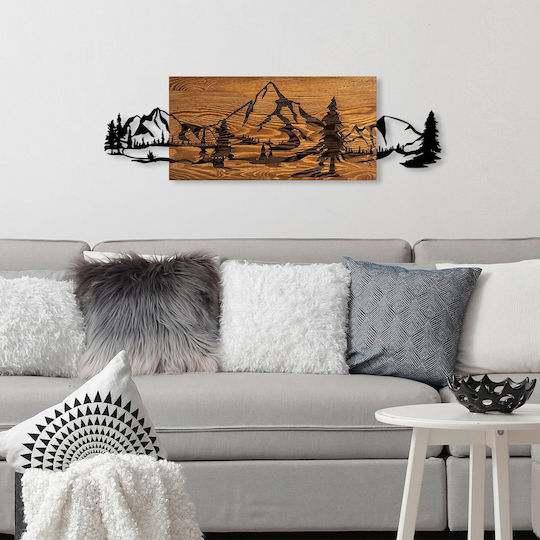 Asir Group Artă Mixtă 3D Mountain Lucrat Manual Negru Din Lemn 93x29cm