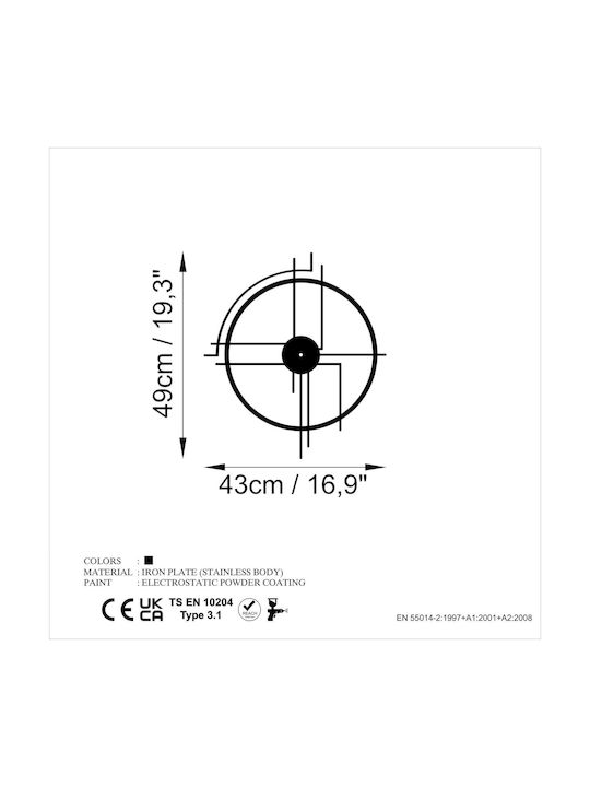 Wallity Wall Clock Metallic Black 49x43cm