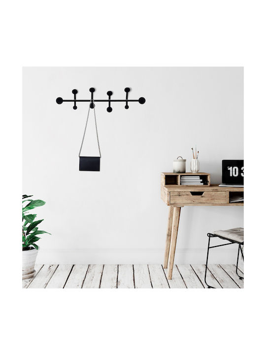 Wallity Wall Hanger Metal 4 Hooks Black 70x22x22cm