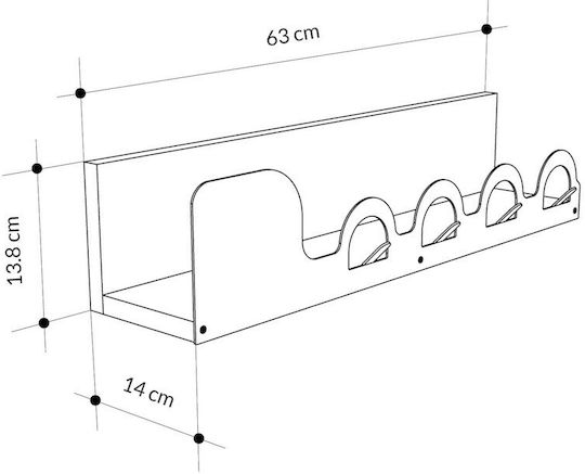 Hanah Home Κρεμάστρα Τοίχου Μεταλλική 4 Θέσεων Καφέ 63x14x14cm