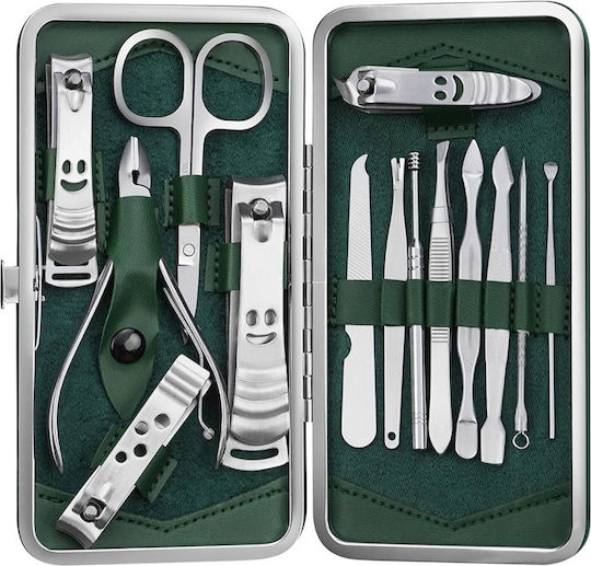 Set Manichiură Pedichiură H&s 14 Piese Oțel Inoxidabil Geantă De Depozitare Verde