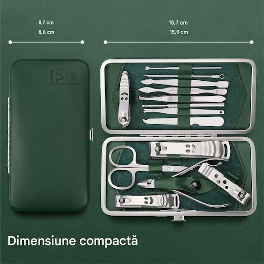 Set Manichiură Pedichiură H&s 14 Piese Oțel Inoxidabil Geantă De Depozitare Verde