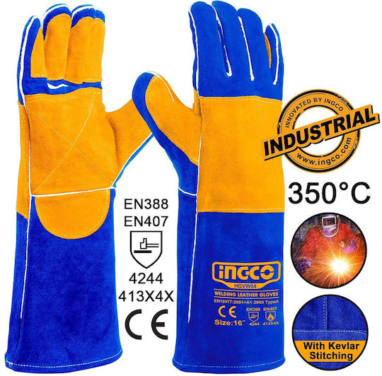 Ingco Arbeitshandschuhe Schweißen Blau Leder 1Stück