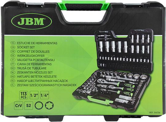 JBM Ратчетни и гнездови гарнитури 1\2" & 1\4" 113бр