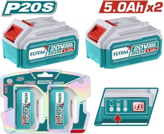 Total Σετ 2 Μπαταριών Εργαλείου Λιθίου 20V με Χωρητικότητα 5Ah