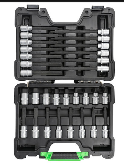 JBM Lange Bit-Stecknüsse mit Bits Allen und Antriebsvierkant 1/2'' Set 30Stück