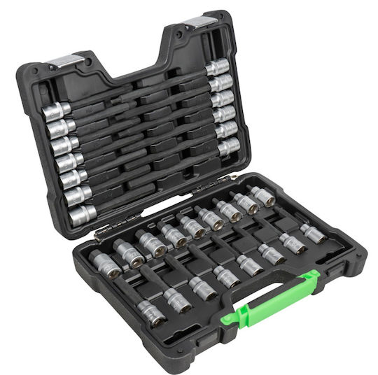 JBM Lange Bit-Stecknüsse mit Bits Allen und Antriebsvierkant 1/2'' Set 30Stück