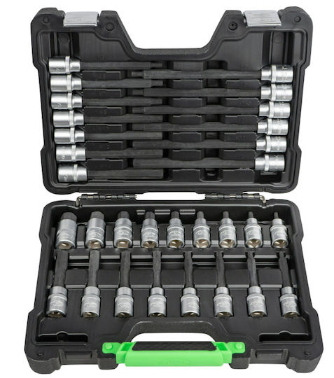 JBM Lange Bit-Stecknüsse mit Bits Allen und Antriebsvierkant 1/2'' Set 30Stück