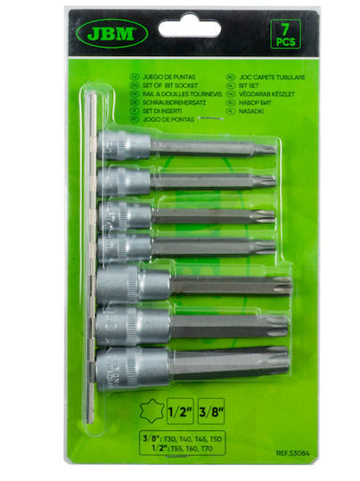 JBM Дълги Битови ключове с Torx и Квадратно Гнездо 1/2'', 3/8'' Комплект 7бр