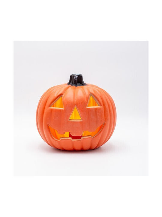Φωτιζομενη Πορτοκαλι Κολοκυθα Halloween Σχεδιο Σκαλιστο Προσωπο Μπαταριας 2xaa 6 Θερμα Λευκα Led 20x15x19cm Ip20
