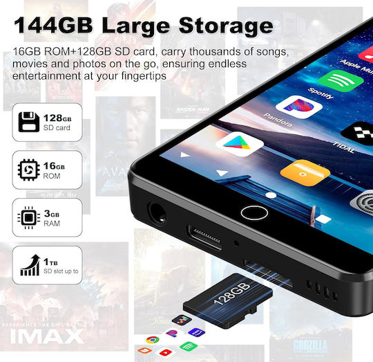 Fanvace MP3 плейър (144GB) с IPS Сензорен Екран 4.02" Черен