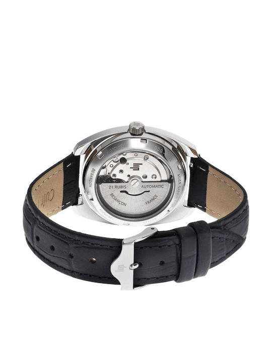 Lip Watches General De Gaulle Men's Watch Automatic with Black Leather Strap