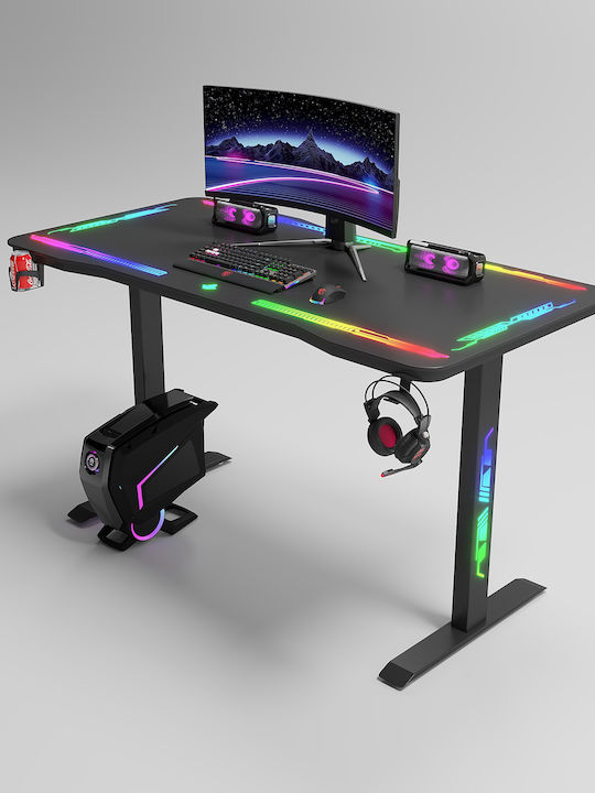 Gaming Office Glass Black with Metal Legs & LED 120x60x74cm