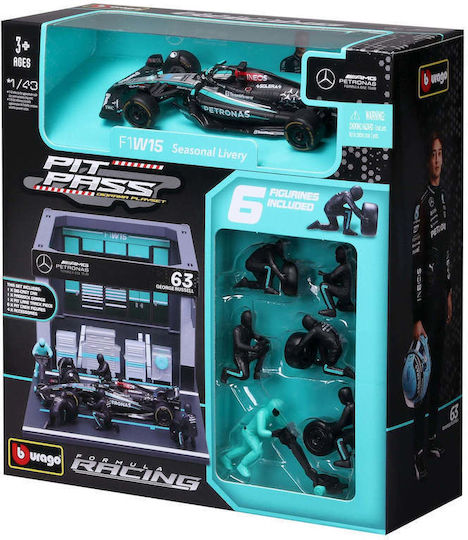 Mεταλλικο Αυτοκινητο Burago 1 43 Formula Racing F1 Mercedes W15 G.russell Pit Pass Diorama Playset 18-38452