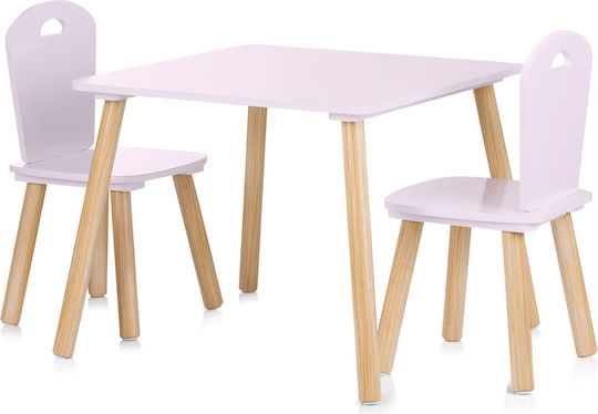 Kids Table Set with Pink Wooden Chairs Chipolino