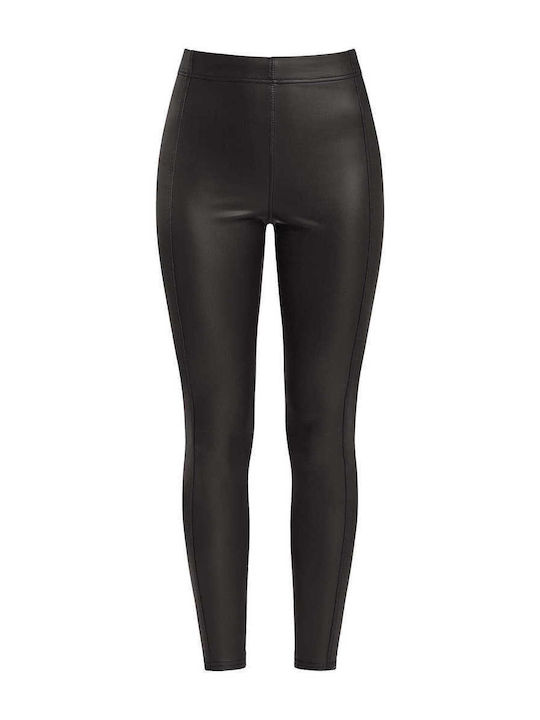 Celestino Women's Leatherette Leggings Decorative Seams Slim Fit Black