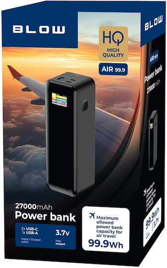 Blow Power Bank 27000mAh 140W with USB-A Output Port and 2 USB-C Power Delivery Output Ports Black