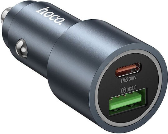 Hoco Z60 Handy-Autoladegerät 48W Schnellladen mit Anschlüssen 1xUSB-A 1xUSB-C Schwarz Farbe