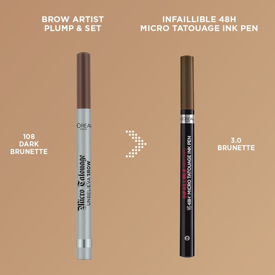 L'Oreal Paris Micro Tatouage Unbelieva Pencil for Eyebrows 108 Dark Brunette