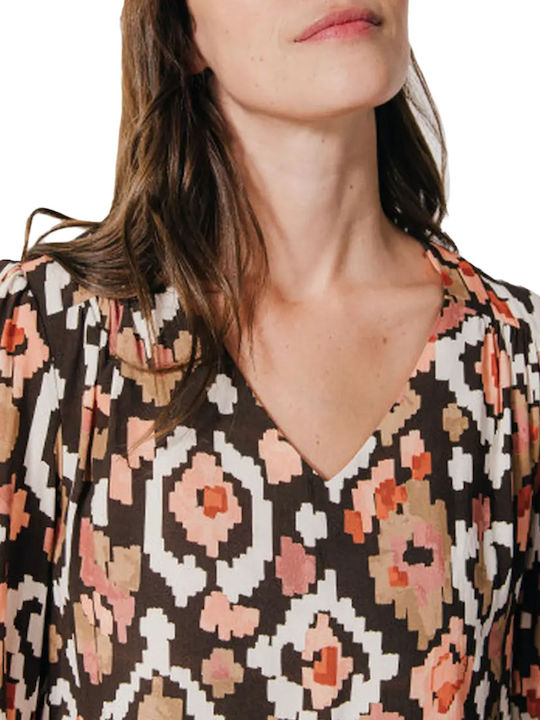 Women's Blouse with V Neckline Brown