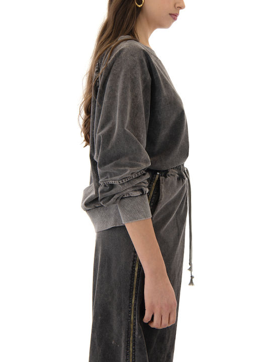 Women's Blouse Cotton Long Sleeve with Zipper Grey (charcoal)