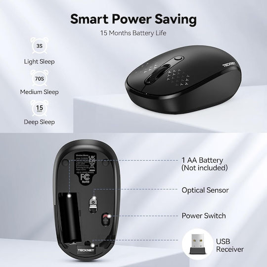 Tecknet TK-M5006 Ασύρματο Mini Ποντίκι Μαύρο