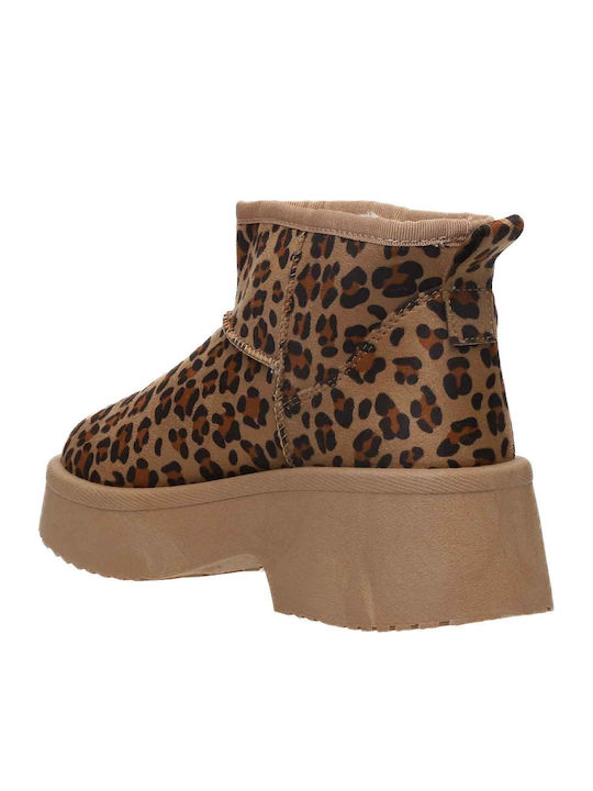 Suede Women's Ankle Boots with Medium Heel & Fur Brown