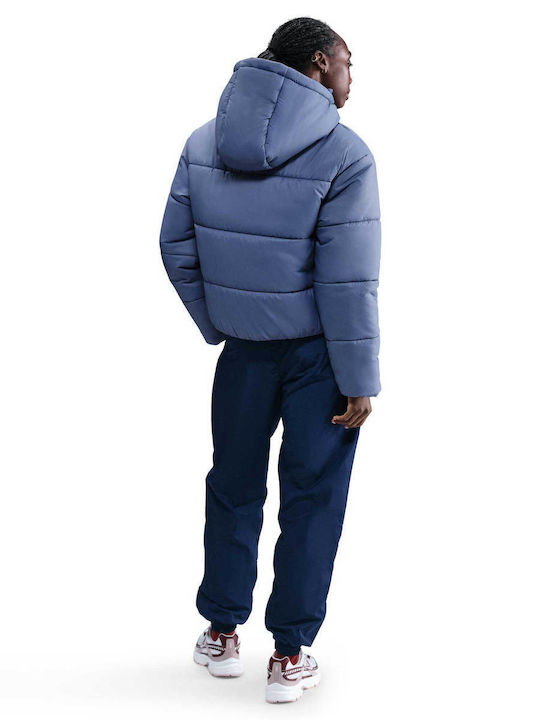Women's Short Puffer Jacket for Winter Blue
