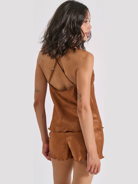 Milena by Paris Χειμερινό Γυναικείο Σετ Πιτζάμας Μπρονζέ