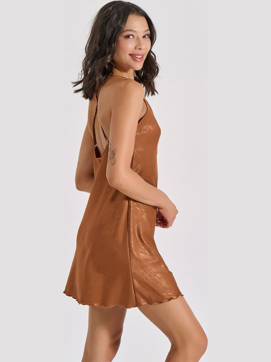 Milena by Paris Χειμερινό Γυναικείο Σετ Πιτζάμας Μπρονζέ