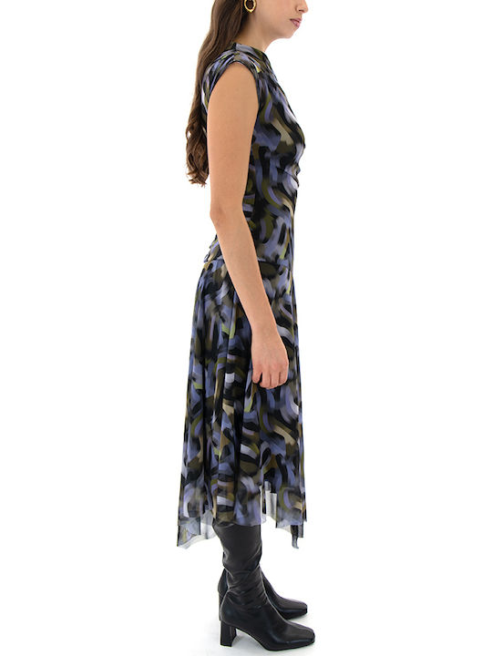 Summer Midi Evening Dress with Tulle and Mesh Black