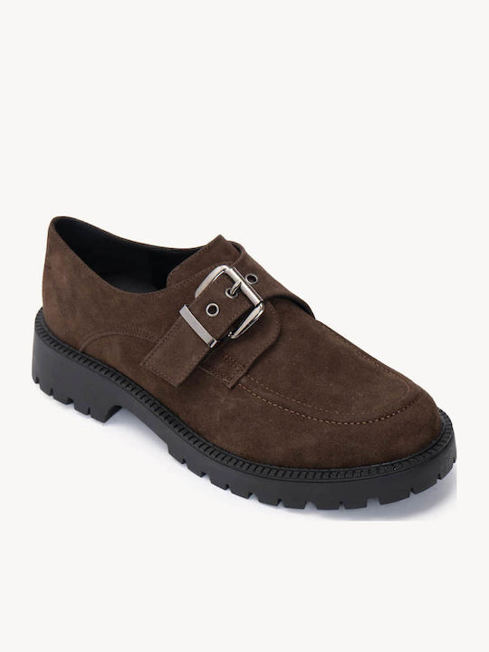 Καφέ Loafers Αγκορά Σουέντ Μεταλλική Αγκράφα