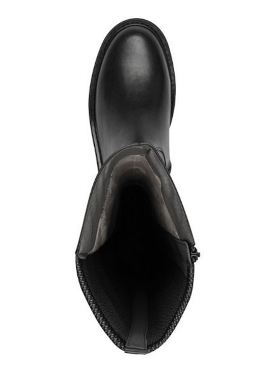 Leather Medium Heel Women's Boots Black