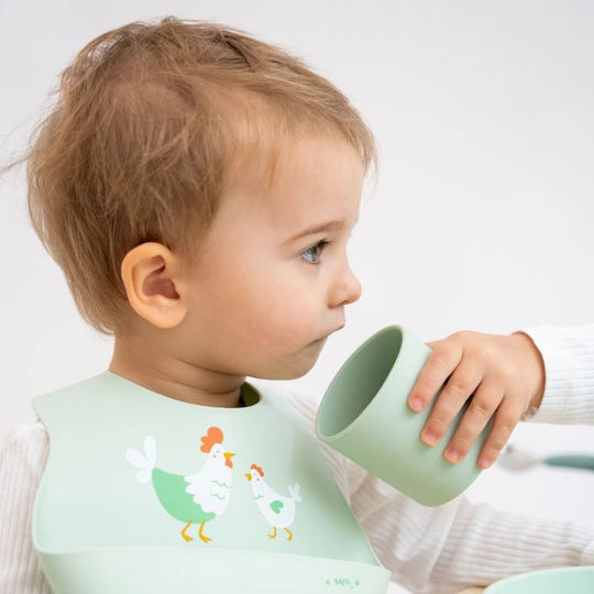 Saro Eco Friendly Αδιάβροχη Σαλιάρα Σιλικόνης με Κουμπί & Τσέπη Τιρκουάζ