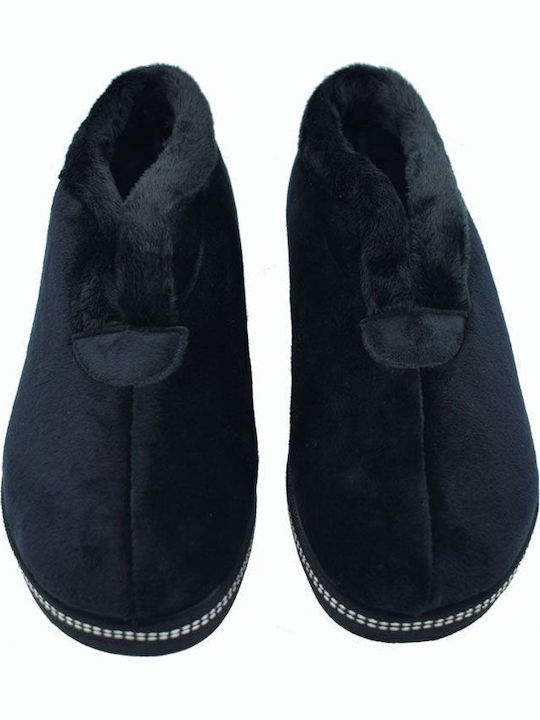 Heel Enclosed Men's Slippers with Fur Black