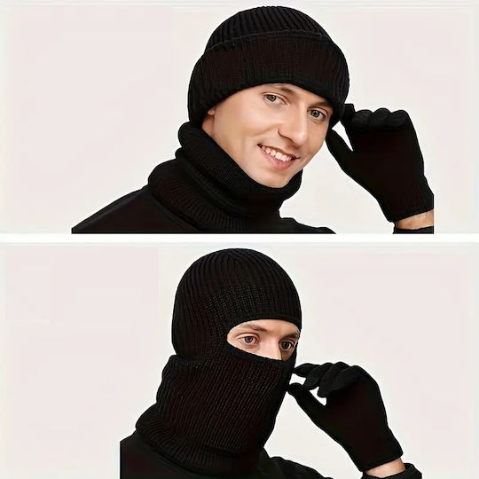 Full Face Unisex Beanie Knitted in Black color