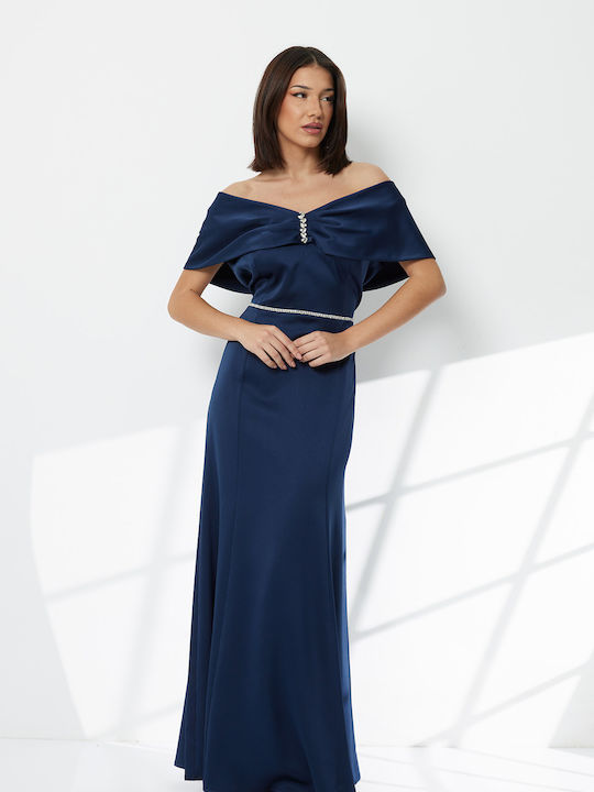 Maxi Dress for Wedding Christening Drape Satin Blue